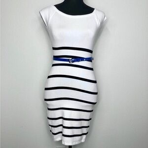Bebe Cap Sleeve Mini Dress with Blue Stripes